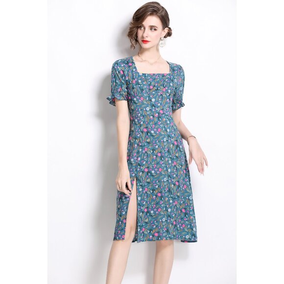 Floral temperament in the long slimming temperament slit skirt - Picture 4 of 4